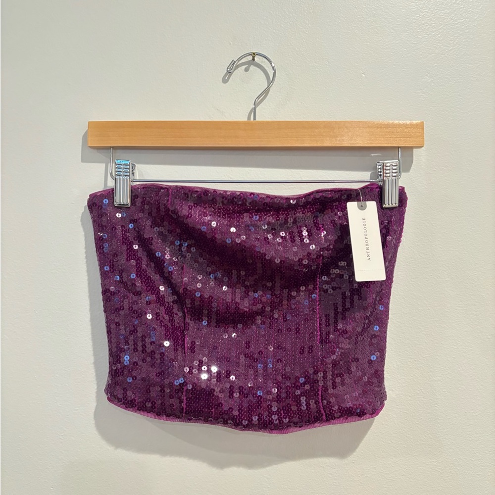 Anthropologie Purple Sequin Crop Top